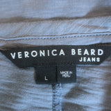 Veronica Beard Osage Ruffled Long Sleeve Top Blue Slub Jersey Size Large