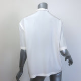 Brunello Cucinelli Monili-Trim Pussy Bow Short Sleeve Top Cream Silk Size Small
