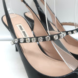 Miu Miu Crystal-Strap Pumps Black Patent Leather Size 37.5 Pointed Toe Heels