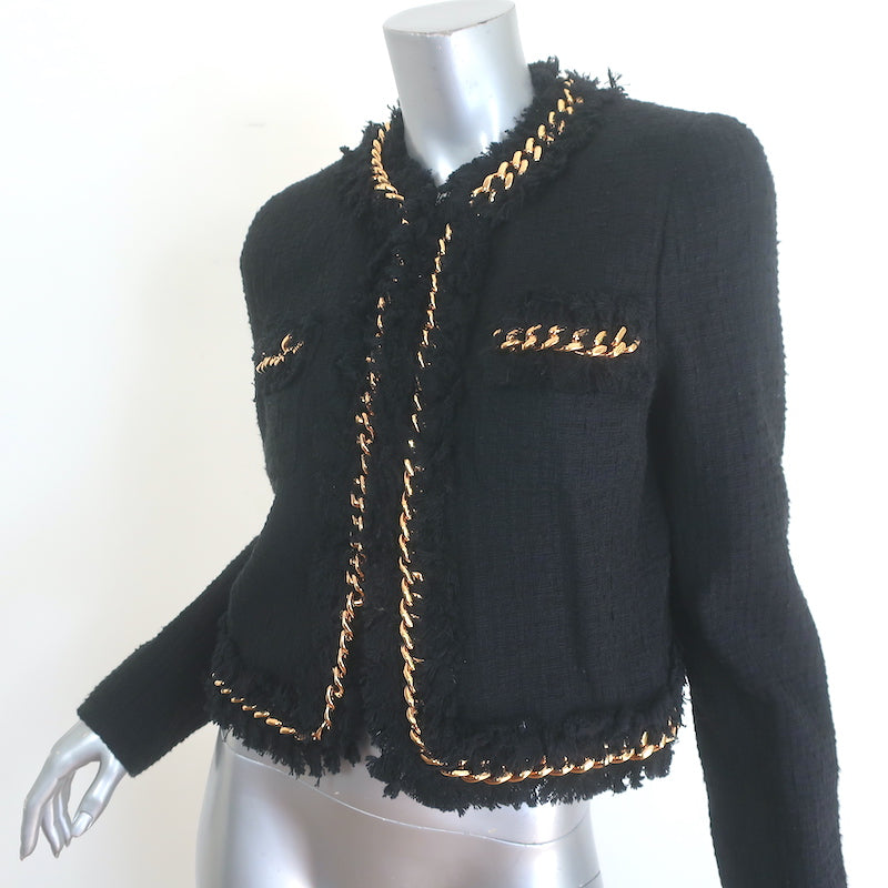 Versace Chain-Trimmed Tweed Jacket Black Cotton Size 44 NEW