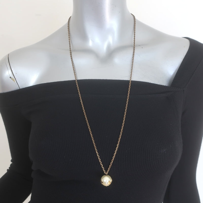 Christian Dior Tresor De Tribale Faux Pearl Pendant Necklace Brass