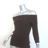 Ralph Lauren Cashmere Cable Knit Off the Shoulder Sweater Dark Brown Size Medium
