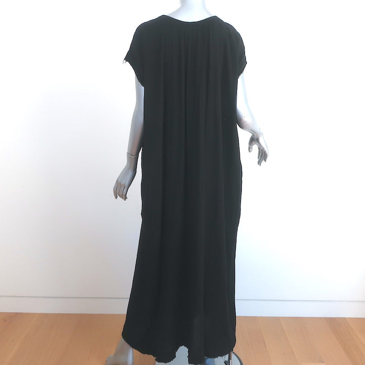 9seed Moonstone Caftan Black Cotton Gauze One Size Short Sleeve Maxi Dress