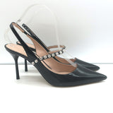 Miu Miu Crystal-Strap Pumps Black Patent Leather Size 37.5 Pointed Toe Heels
