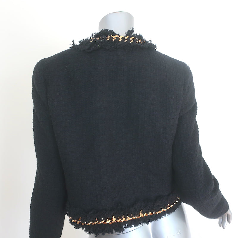 Versace Chain-Trimmed Tweed Jacket Black Cotton Size 44 NEW