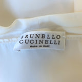 Brunello Cucinelli Monili-Trim Pussy Bow Short Sleeve Top Cream Silk Size Small