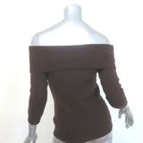 Ralph Lauren Cashmere Cable Knit Off the Shoulder Sweater Dark Brown Size Medium