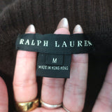 Ralph Lauren Cashmere Cable Knit Off the Shoulder Sweater Dark Brown Size Medium