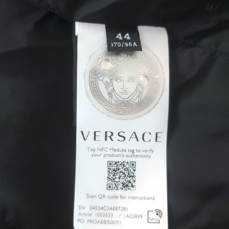 Versace Chain-Trimmed Tweed Jacket Black Cotton Size 44 NEW