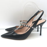 Miu Miu Crystal-Strap Pumps Black Patent Leather Size 37.5 Pointed Toe Heels