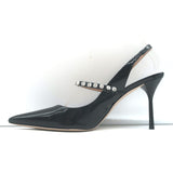 Miu Miu Crystal-Strap Pumps Black Patent Leather Size 37.5 Pointed Toe Heels