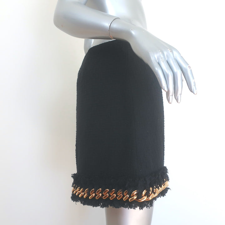 Versace Chain-Embellished Tweed Mini Skirt Black Cotton Size 42 NEW