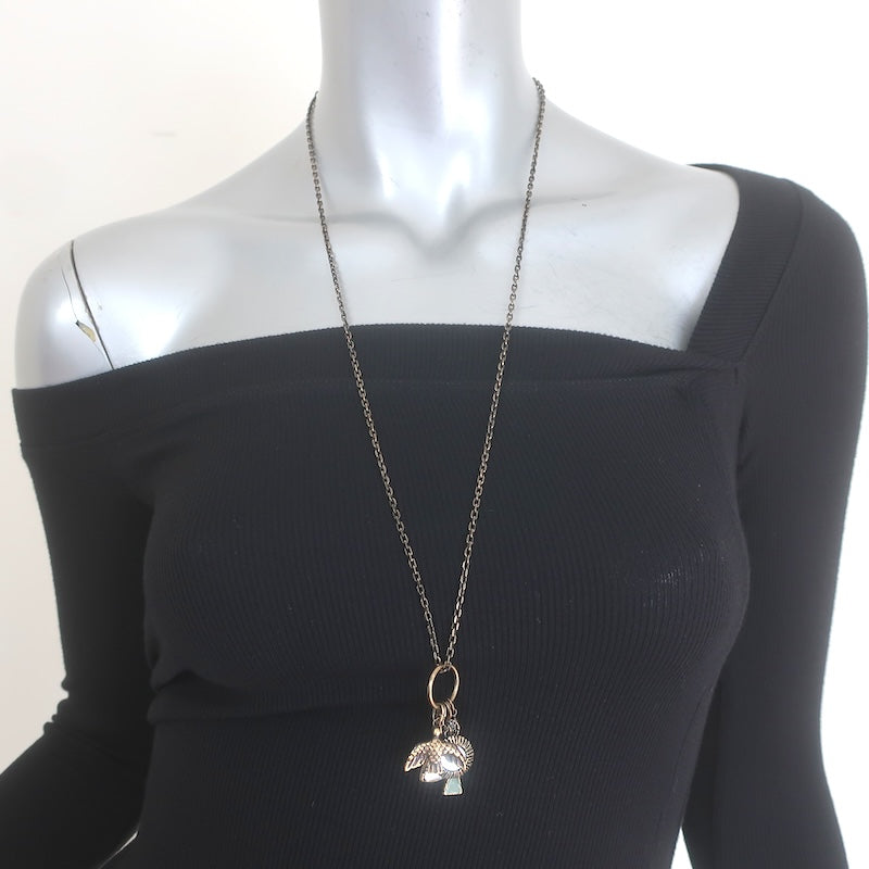 Christian Dior Bird &amp; Mirrors Charm Necklace Antiqued Brass