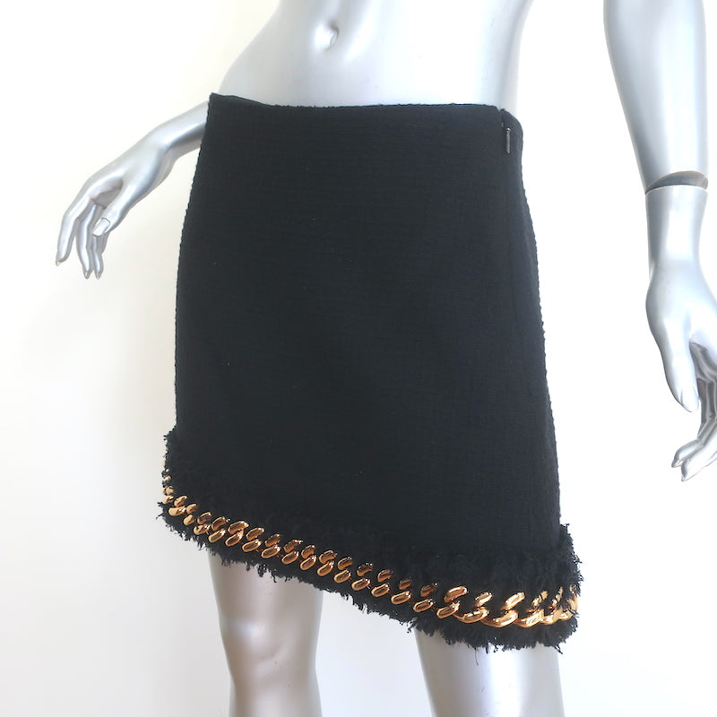 Versace Chain-Embellished Tweed Mini Skirt Black Cotton Size 42 NEW