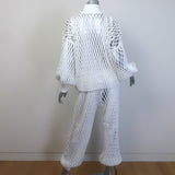 Alaia Macrame Fishnet Knit Turtleneck Top & Balloon Pant Set White Size 36
