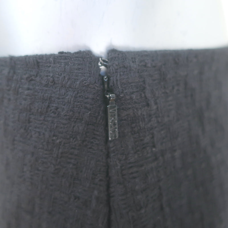 Versace Chain-Embellished Tweed Mini Skirt Black Cotton Size 42 NEW