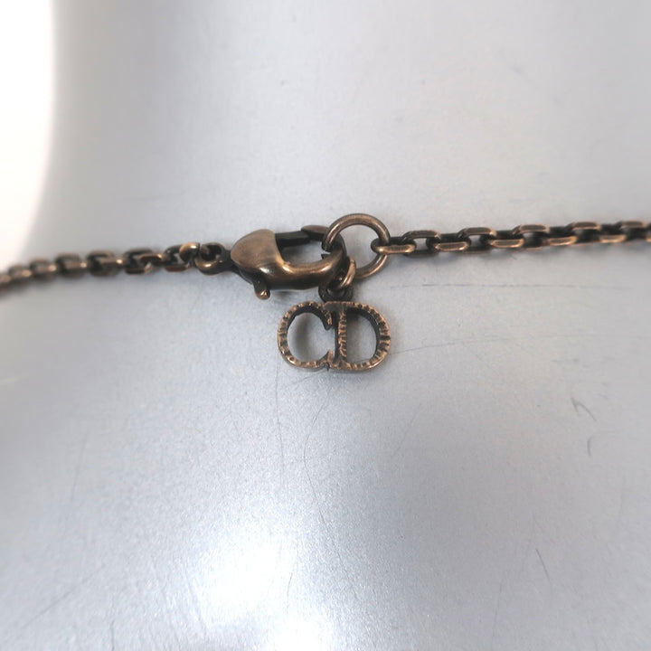 Christian Dior Bird &amp; Mirrors Charm Necklace Antiqued Brass