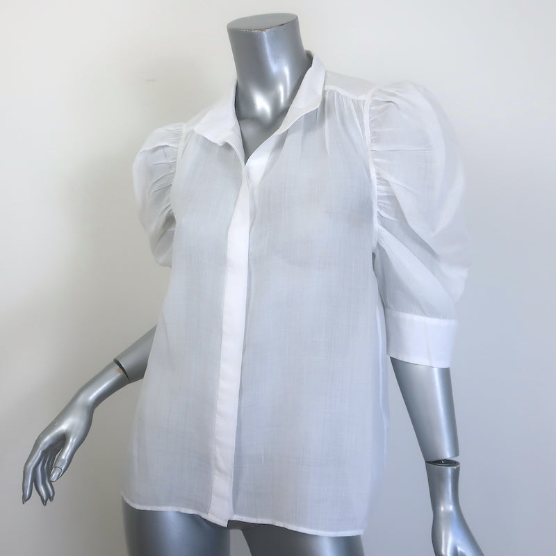 FRAME Gillian Puff Sleeve Top White Ramie Size Medium Button-Down Blouse