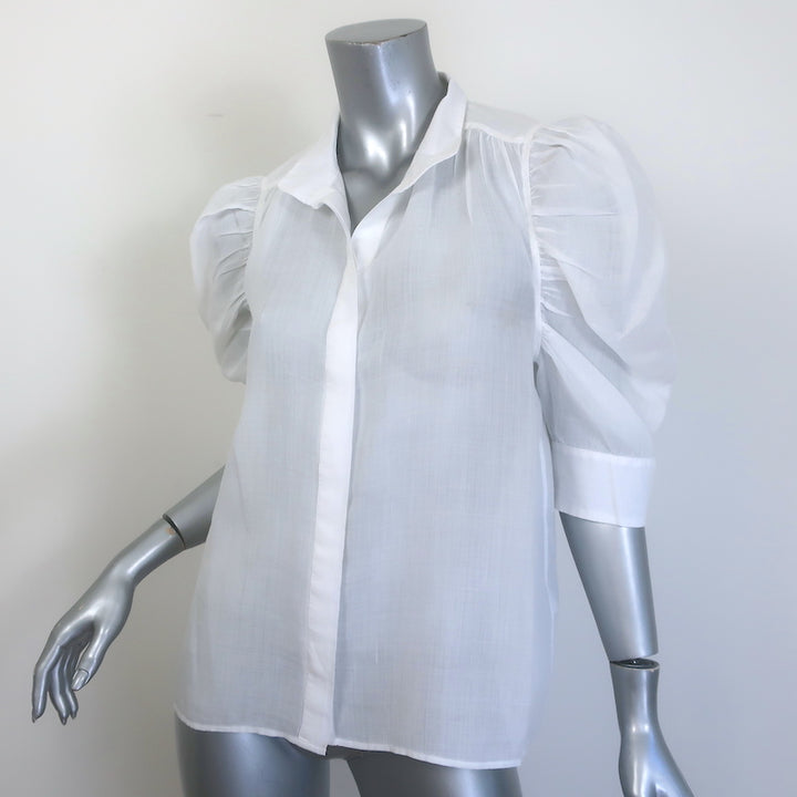 FRAME Gillian Puff Sleeve Top White Ramie Size Medium Button-Down Blouse