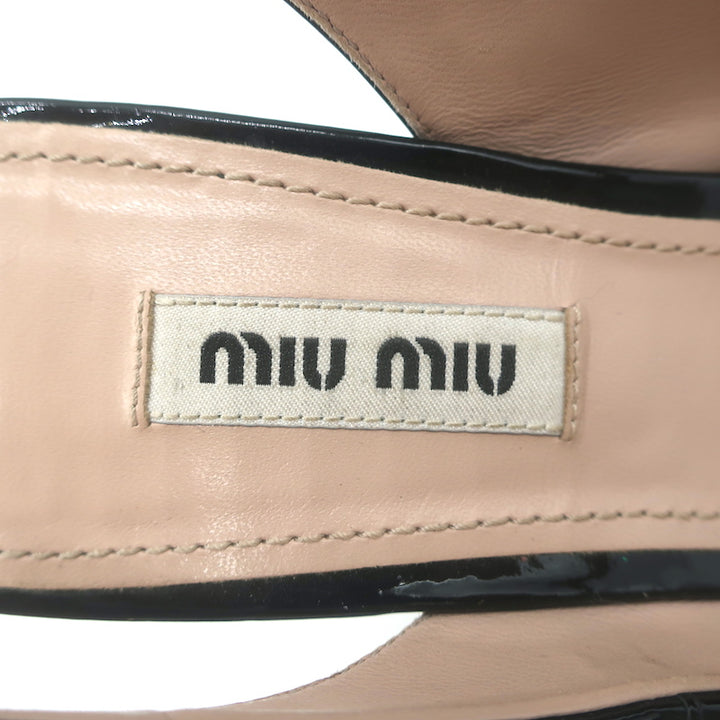 Miu Miu Crystal-Strap Pumps Black Patent Leather Size 37.5 Pointed Toe Heels