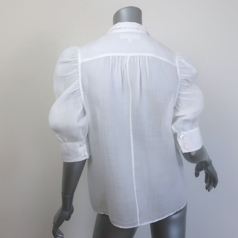 FRAME Gillian Puff Sleeve Top White Ramie Size Medium Button-Down Blouse