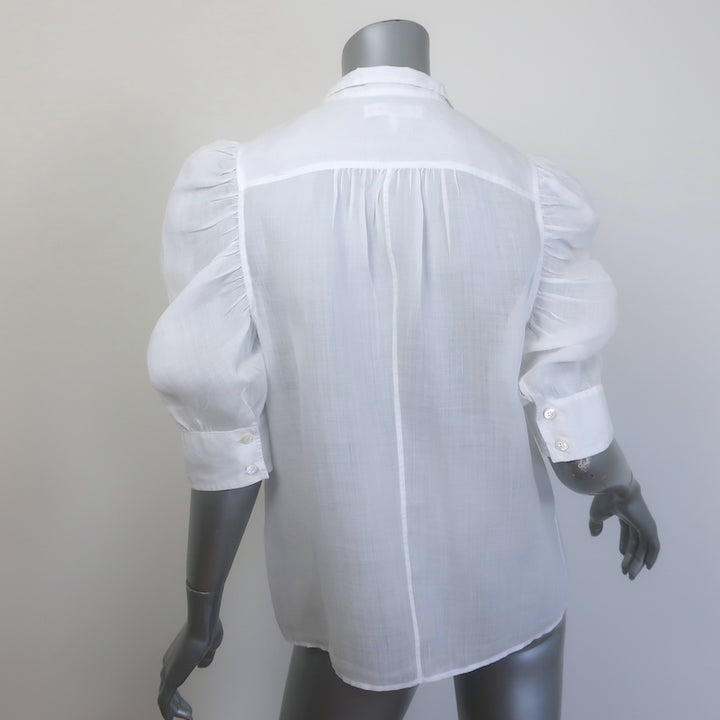 FRAME Gillian Puff Sleeve Top White Ramie Size Medium Button-Down Blouse