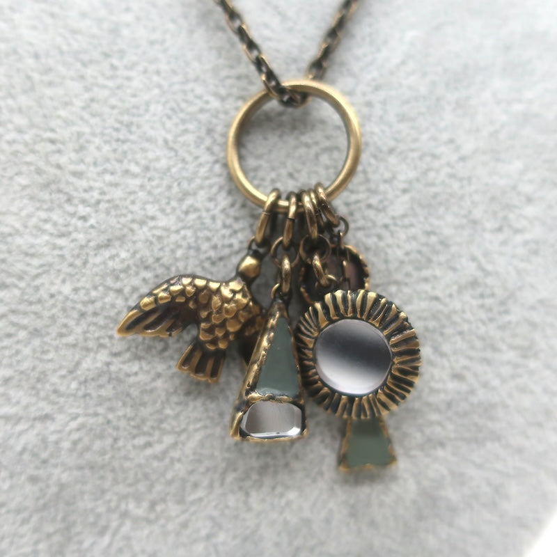 Christian Dior Bird &amp; Mirrors Charm Necklace Antiqued Brass