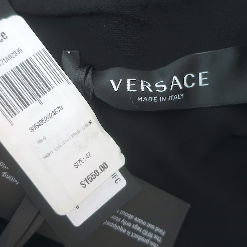 Versace Chain-Embellished Tweed Mini Skirt Black Cotton Size 42 NEW