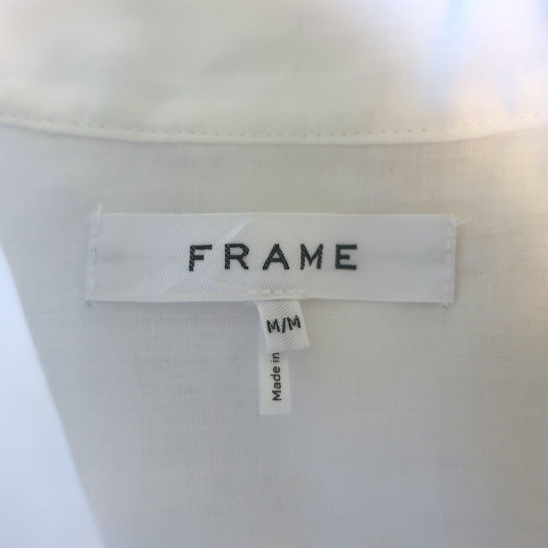 FRAME Gillian Puff Sleeve Top White Ramie Size Medium Button-Down Blouse