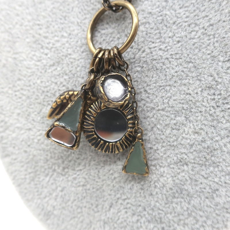 Christian Dior Bird &amp; Mirrors Charm Necklace Antiqued Brass