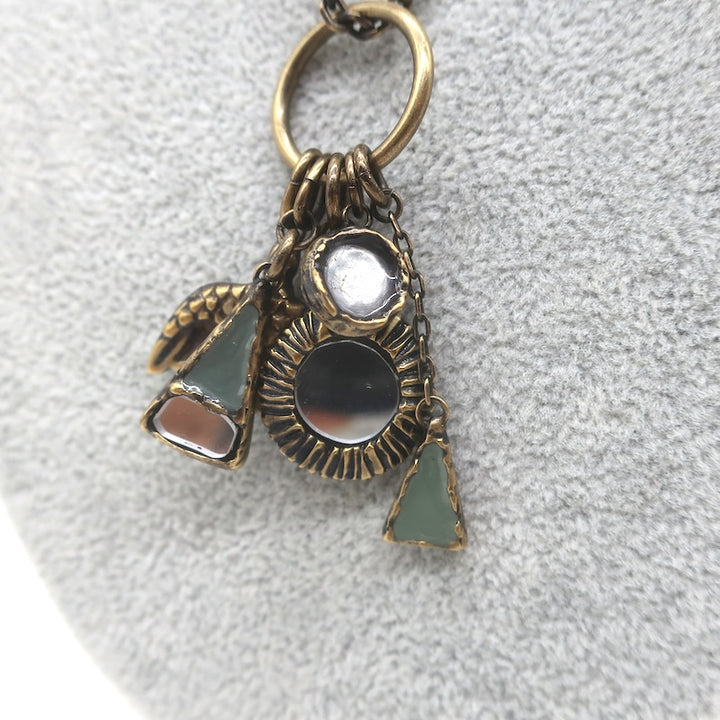 Christian Dior Bird &amp; Mirrors Charm Necklace Antiqued Brass