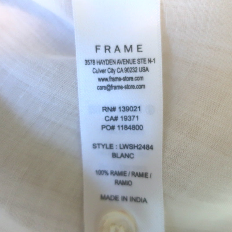 FRAME Gillian Puff Sleeve Top White Ramie Size Medium Button-Down Blouse