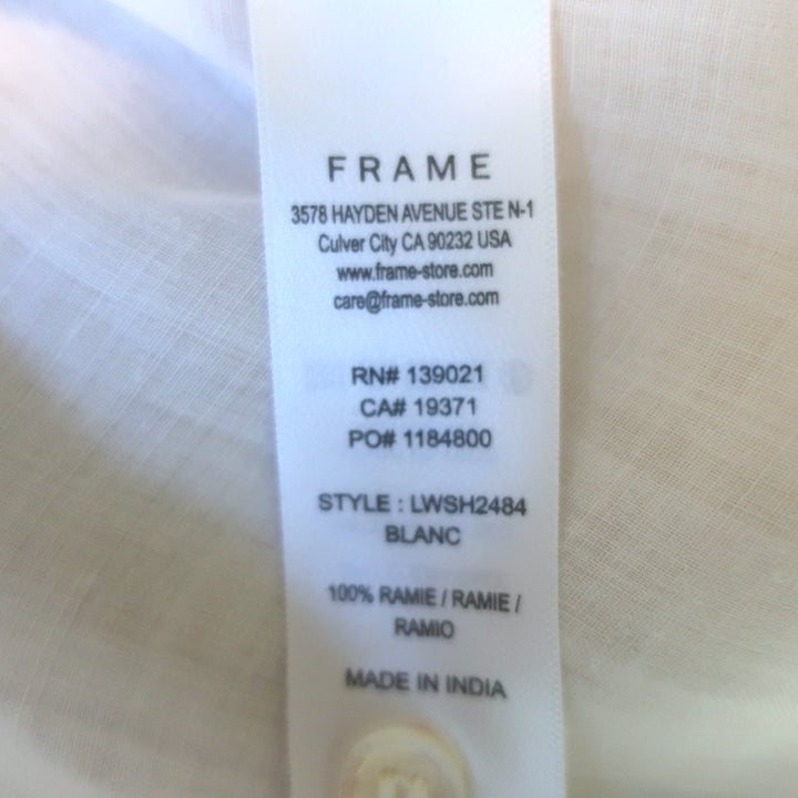 FRAME Gillian Puff Sleeve Top White Ramie Size Medium Button-Down Blouse