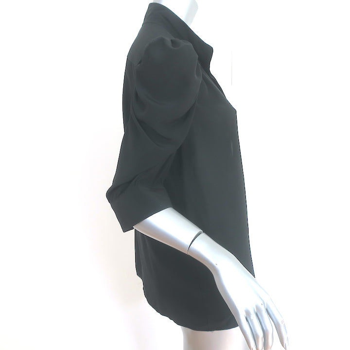 FRAME Gillian Puff Sleeve Top Black Silk Size Large Button-Down Blouse