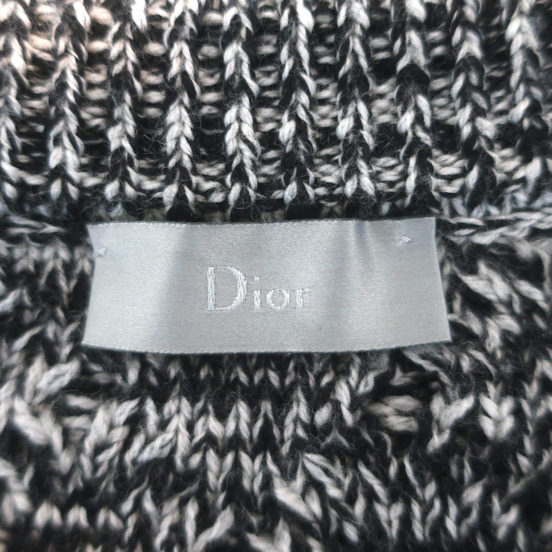 Dior Homme Marled Cable Knit Crewneck Sweater Black/White Wool Size Medium
