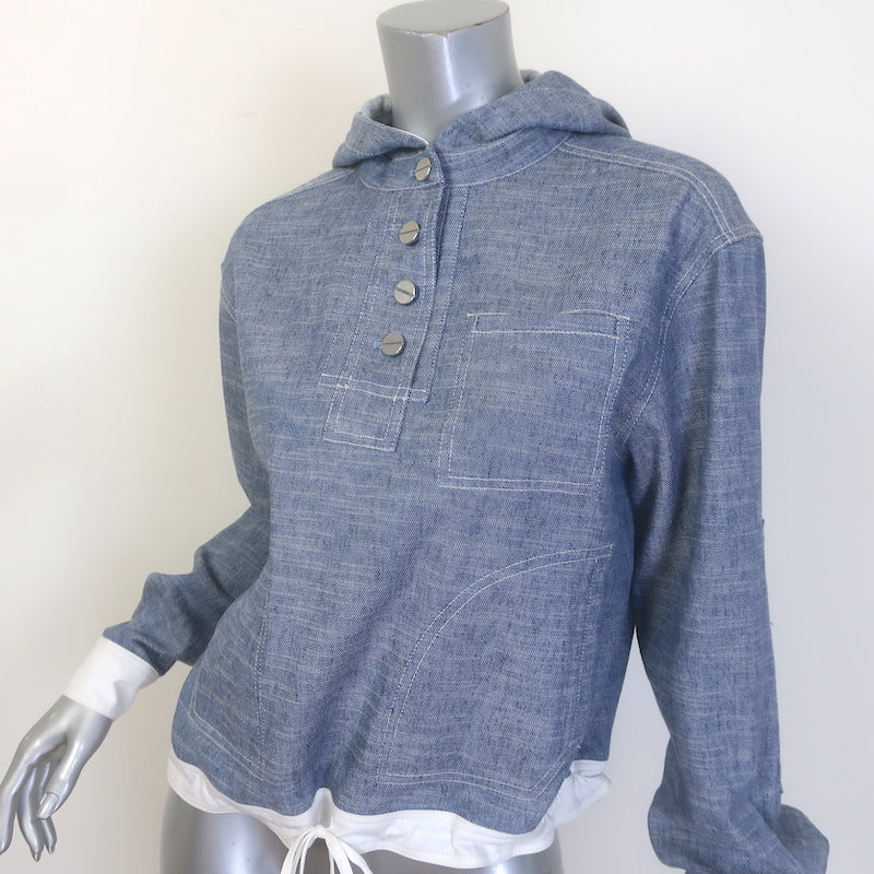 TWP Avast Denim Pullover Hoodie Chambray Cotton-Linen Size Extra Small