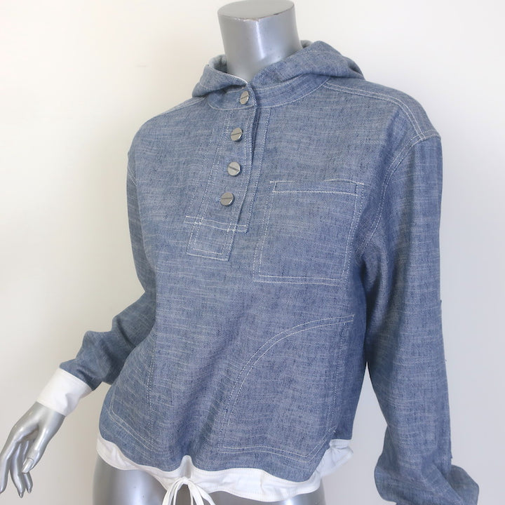 TWP Avast Denim Pullover Hoodie Chambray Cotton-Linen Size Extra Small