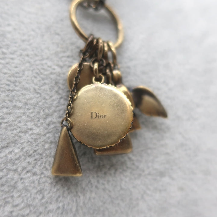 Christian Dior Bird &amp; Mirrors Charm Necklace Antiqued Brass