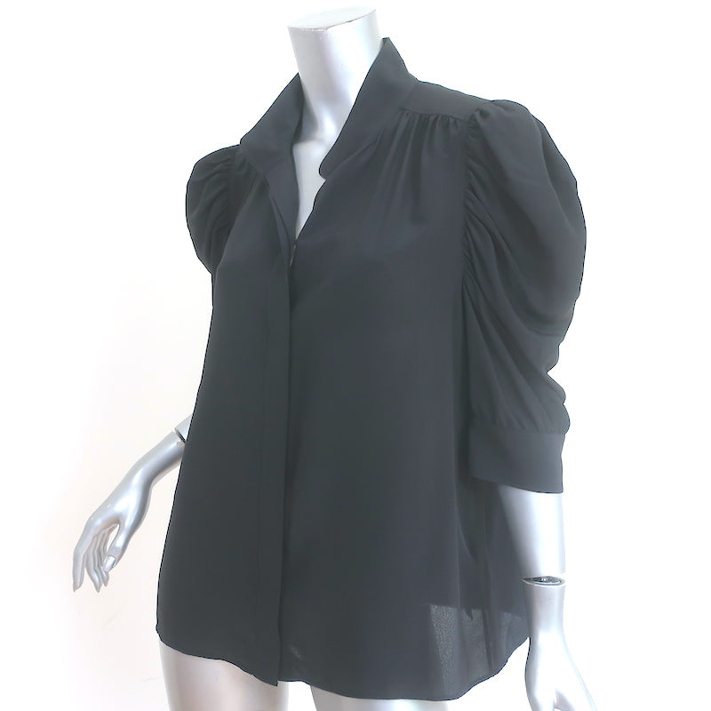 FRAME Gillian Puff Sleeve Top Black Silk Size Large Button-Down Blouse