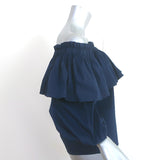 Alexis Barbie Ruffled Off the Shoulder Top Navy Stretch Cotton Size Medium