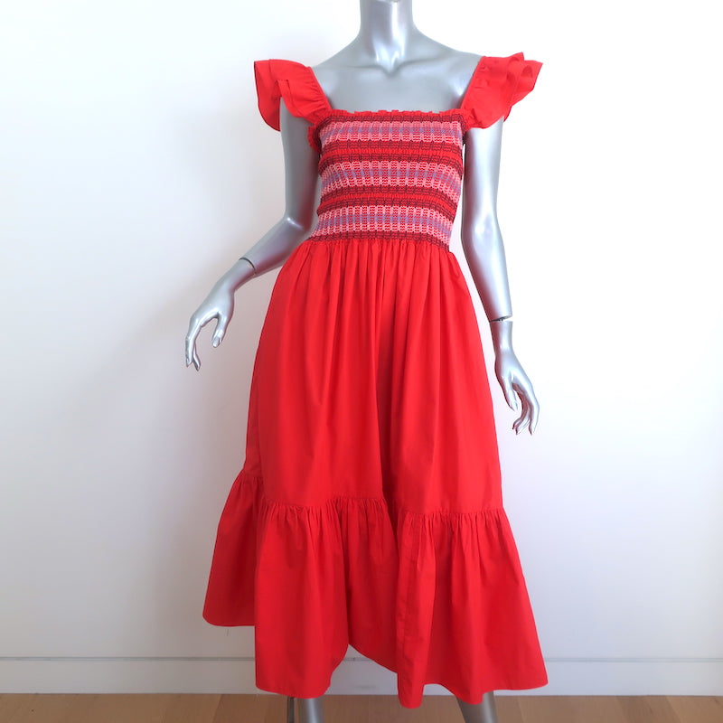 Cara Cara Ruby Smocked Midi Dress Red Cotton Size Small Cara Cara Ruby Smocked Midi Dress Red Cotton Size Small