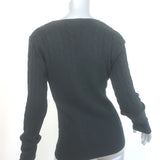 Ralph Lauren Slim Fit Cashmere Cable Knit V-Neck Sweater Black Size Medium