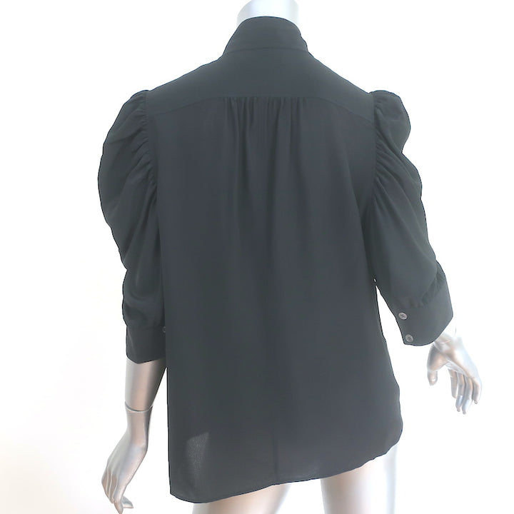 FRAME Gillian Puff Sleeve Top Black Silk Size Large Button-Down Blouse