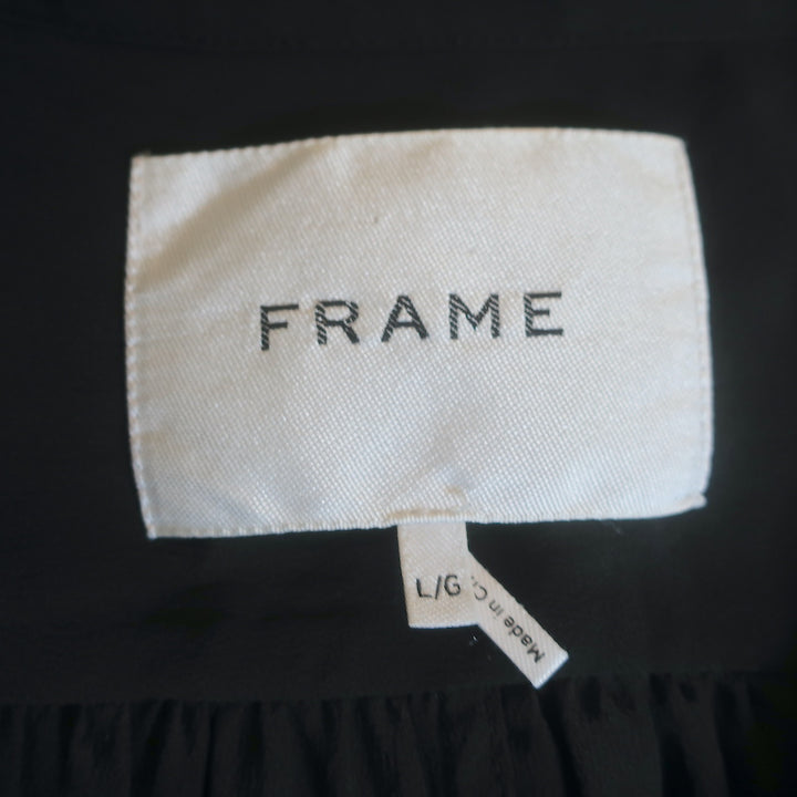 FRAME Gillian Puff Sleeve Top Black Silk Size Large Button-Down Blouse
