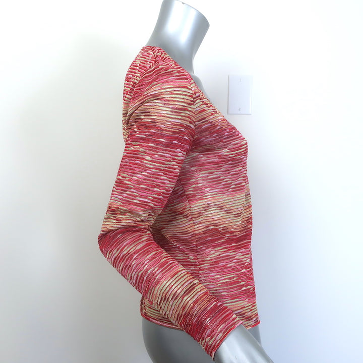 Missoni Space Dye Knit Long Sleeve V-Neck Top Red/Yellow Size 38