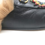 Gucci Princetown Crystal-Embroidered Fur Mules Black Leather Size 37.5