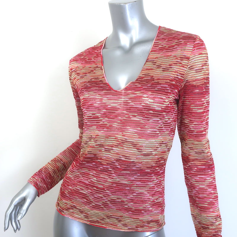 Missoni Space Dye Knit Long Sleeve V-Neck Top Red/Yellow Size 38
