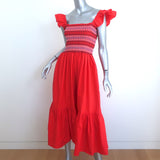 Cara Cara Ruby Smocked Midi Dress Red Cotton Size Small