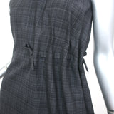 Christian Dior Ruched-Waist Dress Gray Checked Wool Size US 4 Sleeveless Sheath