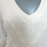 Ralph Lauren Slim Fit Cashmere Cable Knit V-Neck Sweater Cream Size Medium